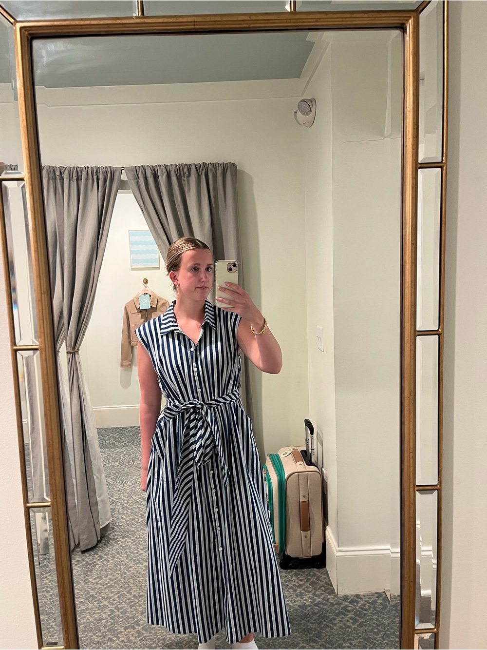 Spartina 449 Navy and White Striped Tie-Waist Midi Dress